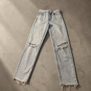 stradivarius Light Blue Distressed Straight-Leg Jeans
